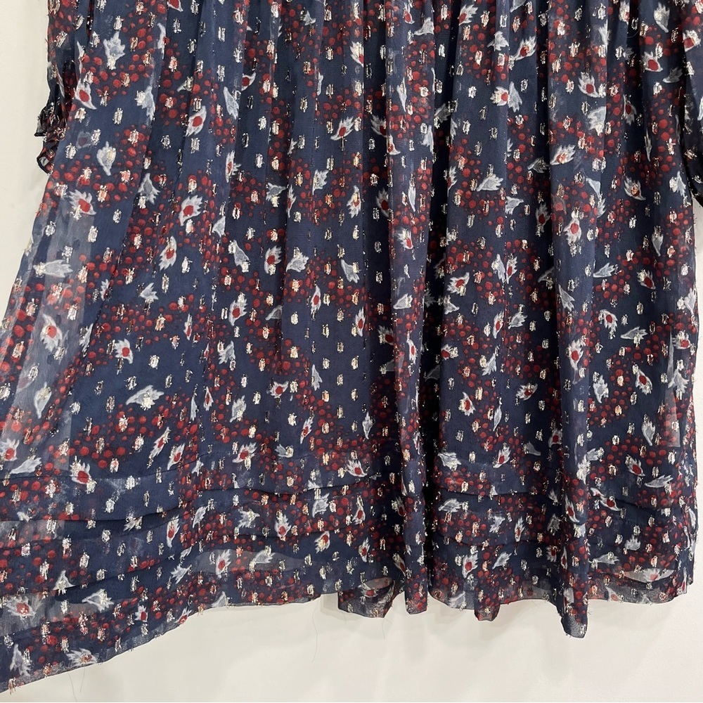 Urban Outfitters Navy Blue Metallic Puff Sleeve Mini Dress Babydoll Size XS - Picture 8 of 15